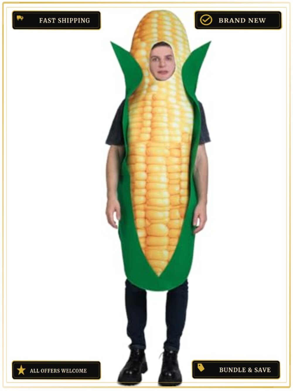 Unisex Adult Corn Costume Cosplay Halloween Food Tunic One Size